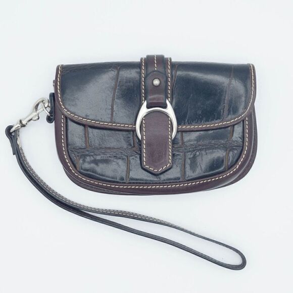 Dooney and Bourke Black/Brown Leather Wristlet - Picture 1 of 3